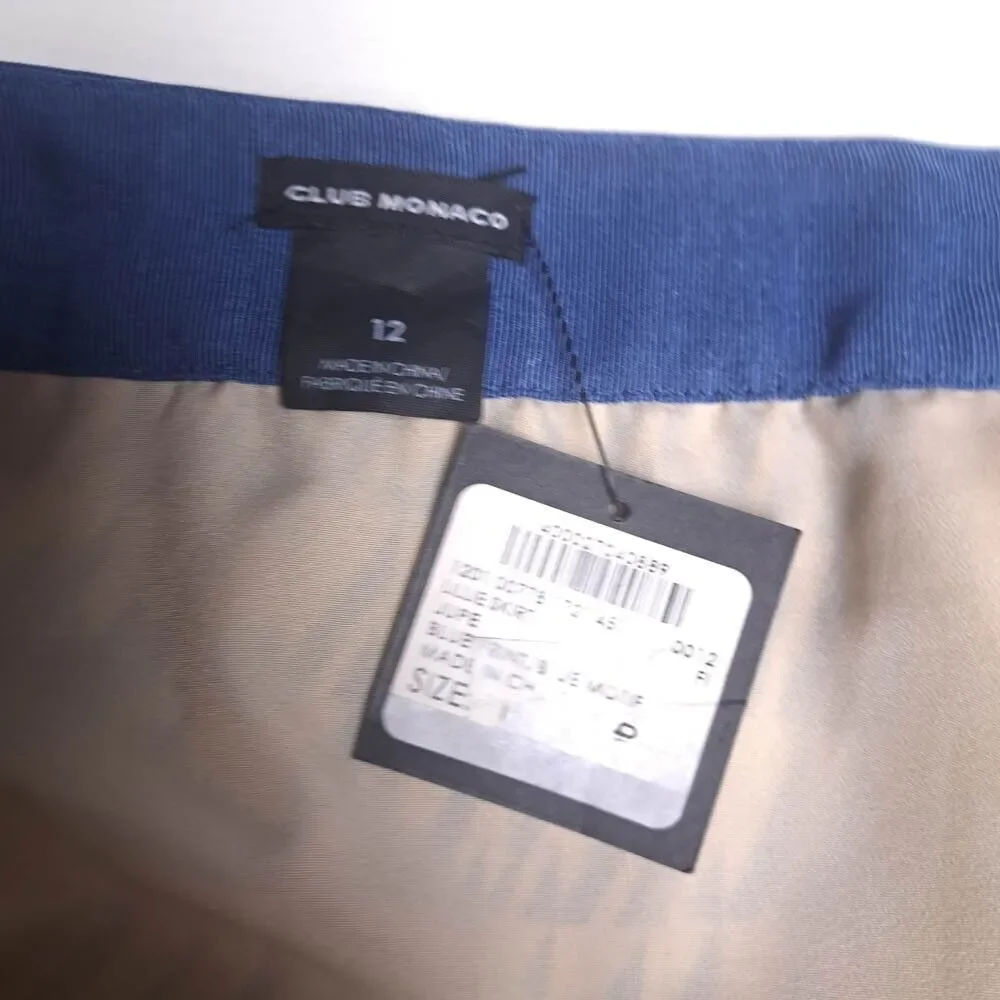Club Monaco NWT Women's 12 Mini Skirt Cream, Blue Print Pleated Lined Geometric